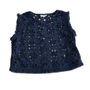 Mademoiselle Hortense Saint Barth Top Women Medium Navy Crochet Open Fringe Crop